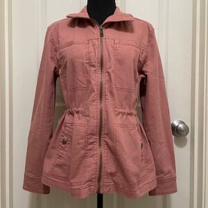 Old Navy Canvas Utility Jacket Pink Mauve‎ Full Zip Drawstring Waist Cinched XS
